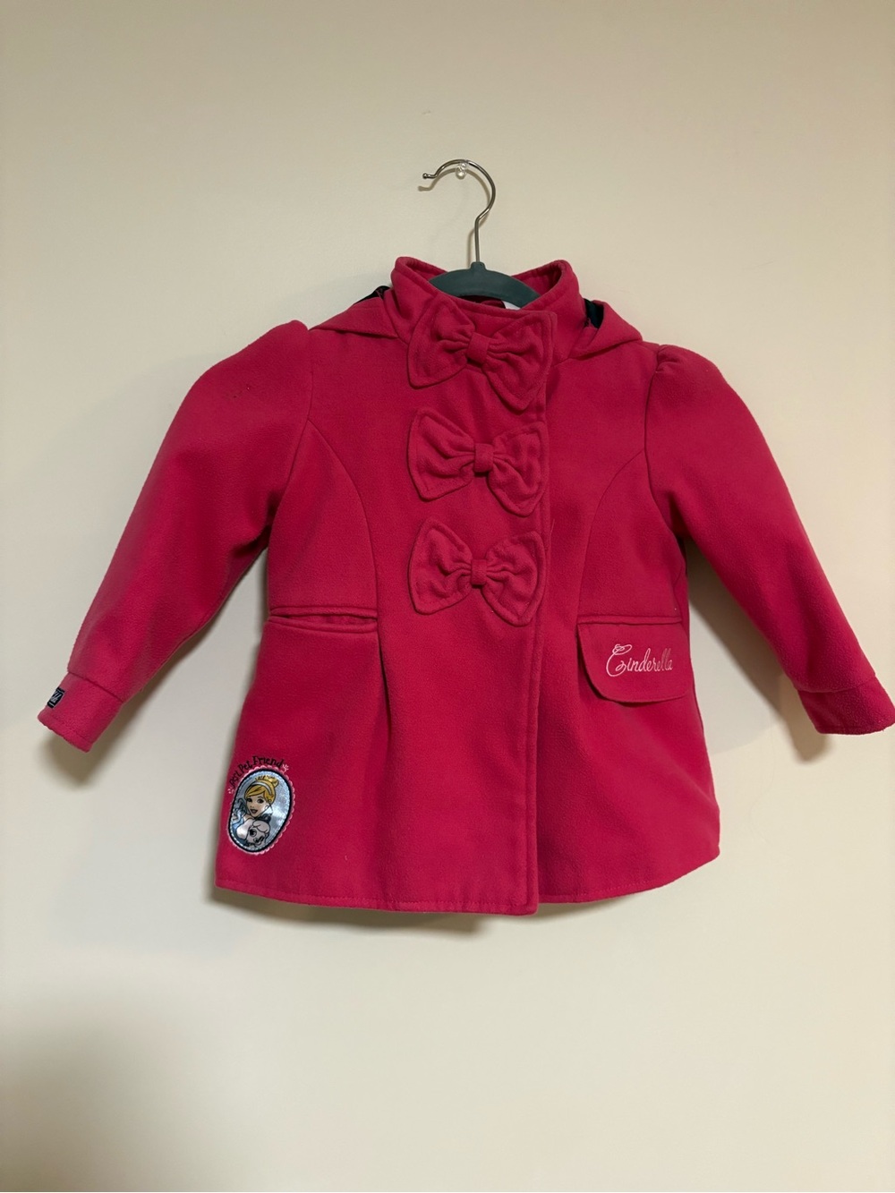 Cinderella Hot Pink Hooded Bow-Front Pea Coat